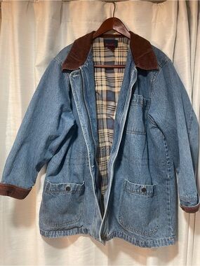 Denim&Co Blue Denim Jacket with Brown Corduroy Collar